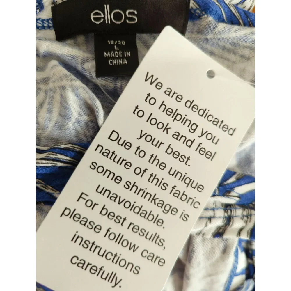ellos Blue Tropical Scoop Neck Mini Dress‎ LARGE NWT Coastal Beachy Bohemian